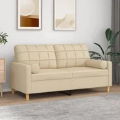 Sofy i kanapy - vidaXL 2-osobowa sofa z poduszkami, kremowa, 140 cm, tkanina - miniaturka - grafika 1