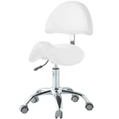 Krzesła i taborety kosmetyczne - Taboret kosmetyczny siodło z oparciem fotel biały - miniaturka - grafika 1