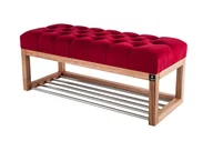 Ławki do przedpokoju - Ławka na buty 125cm EMRAWOOD drewno lite kolor naturalny siedzisko pikowane kolor czerwony - miniaturka - grafika 1