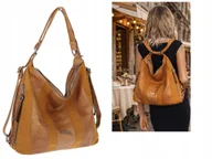 Torebki damskie - Torebka Damska Shopper Plecak Miejska 2w1 Worek na Ramię SR090 Brązowa - miniaturka - grafika 1