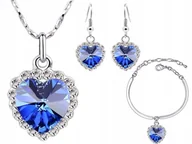 Zestawy biżuterii dla kobiet - Komplet posrebrzanej biżuterii szafirowe serca granatowe serce oceanu - miniaturka - grafika 1