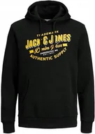 Bluzy męskie - Bluza męska z kapturem JACK&JONES JJELOGO SWEAT HOOD czarny/żółty, roz. L - miniaturka - grafika 1