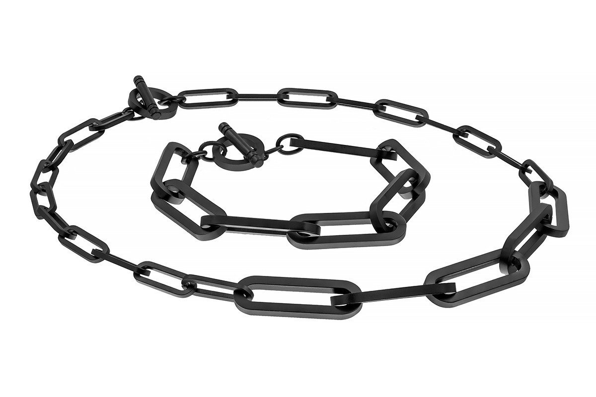 Nowoczesny i surowy komplet z czarnej stali szlachetnej