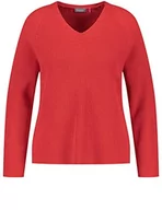 Swetry damskie - Samoon Damski sweter z raglanowym ramieniem, długi rękaw, sweter z długim rękawem, okrągły dekolt, jednokolorowy, czerwony (Power Red), 52 - miniaturka - grafika 1