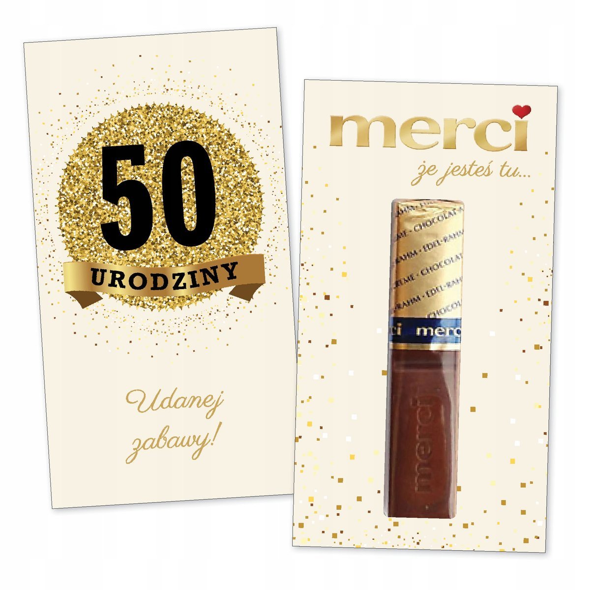 10x PODZIĘKOWANIA NA 50 URODZINY DLA GOŚCI merci lat - premium - KREMOWY