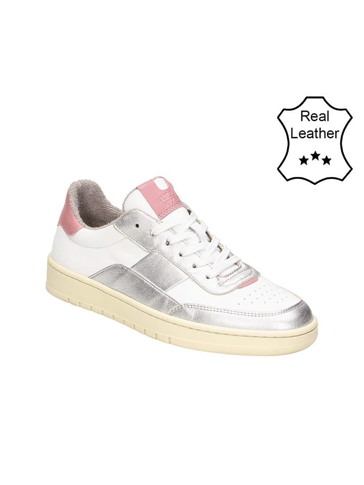 Bullboxer Skórzane sneakersy w kolorze srebrno-białym