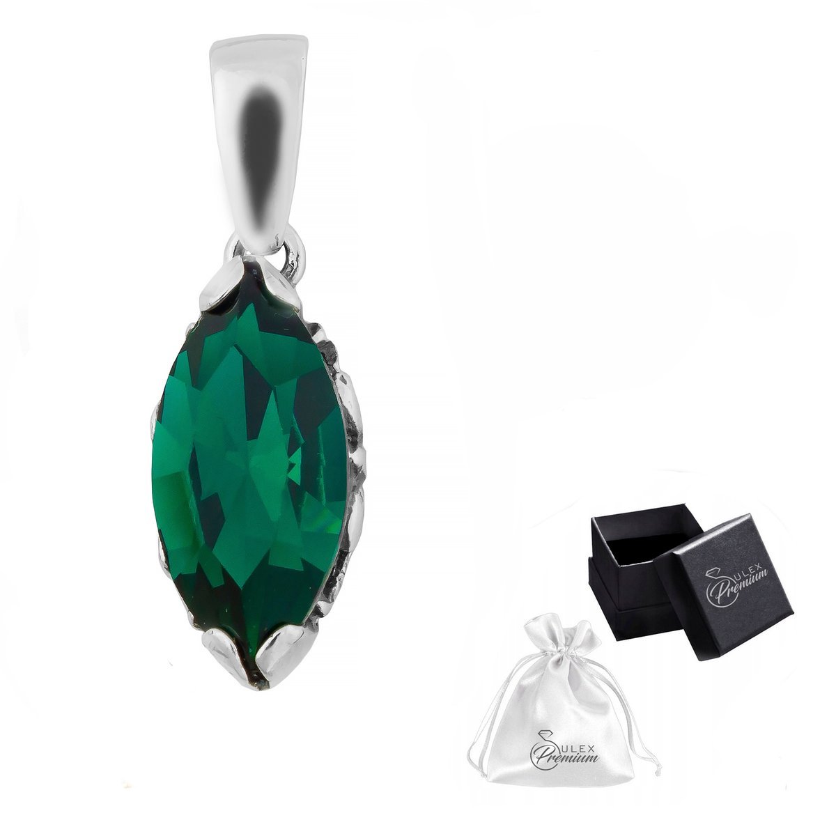 Zawieszka srebrna pr. 925 Elegancki Wisiorek ze Szmaragdowym Kryształem