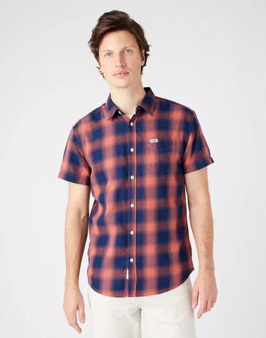 Wrangler Ss 1 Pkt Shirt Męska Koszula Krata Sundrenched Blu W5J1Bkx79-M