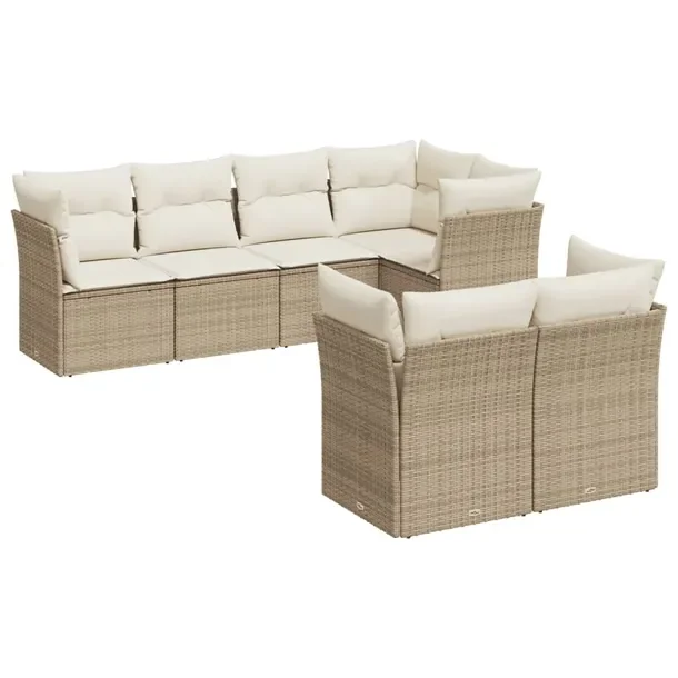 Zestaw Wypoczynkowy z Rattanu PE, Beżowy, Sofa 2-os.: 124x62x69 cm, Sofa 5