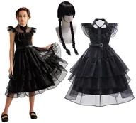 Stroje karnawałowe - Strój Kostium Sukienka Wednesday Addams Cosplay 128/134 - miniaturka - grafika 1