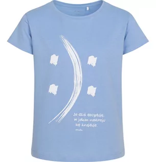 Bluzki dla dziewczynek - T-shirt z krótkim rękawem dla dziewczynki, z buźką, niebieski, 2-8 lat - grafika 1