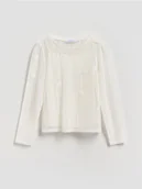 Bluzki dla dziewczynek - Reserved - Dzianinowa bluzka z topem - złamana biel - miniaturka - grafika 1
