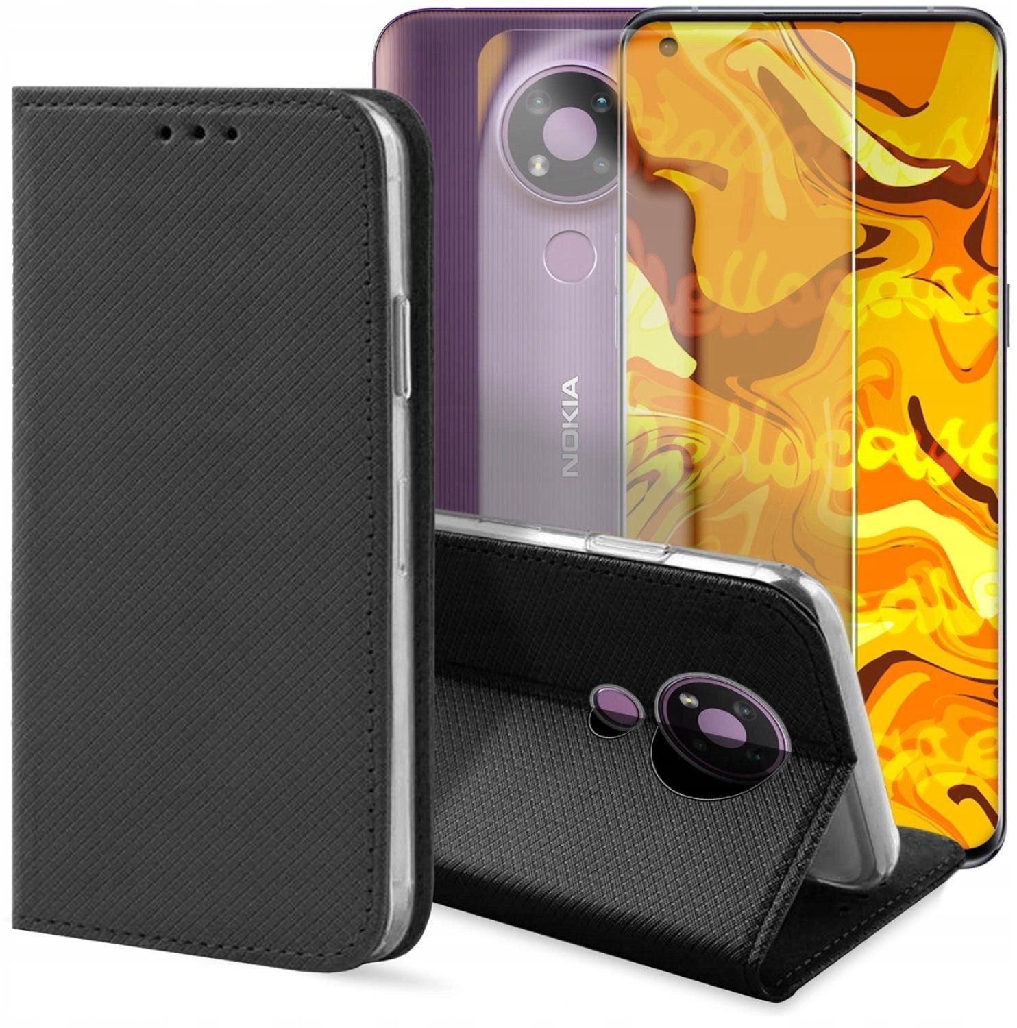 Hello Case Etui z Klapką Do Nokia 3.4 Czarne, Zamykane, Magnetyczne, Kabura Szkło BNDL0594