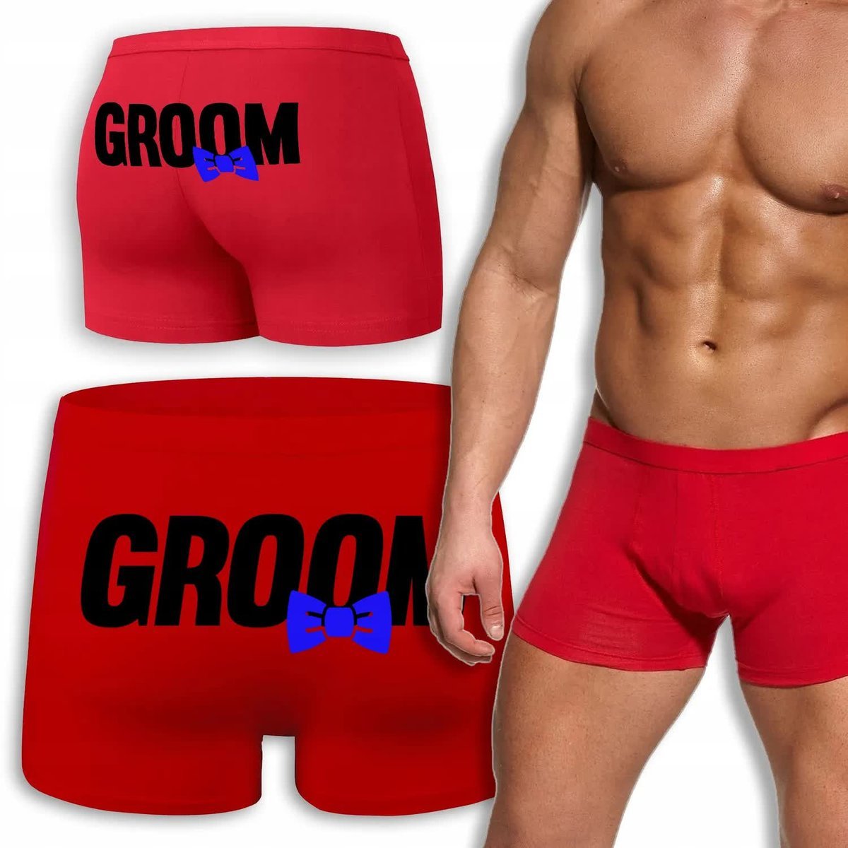 BOKSERKI CZERWONE Męskie Na Prezent Wieczór Kawalerski Pan Młody GROOM - XL