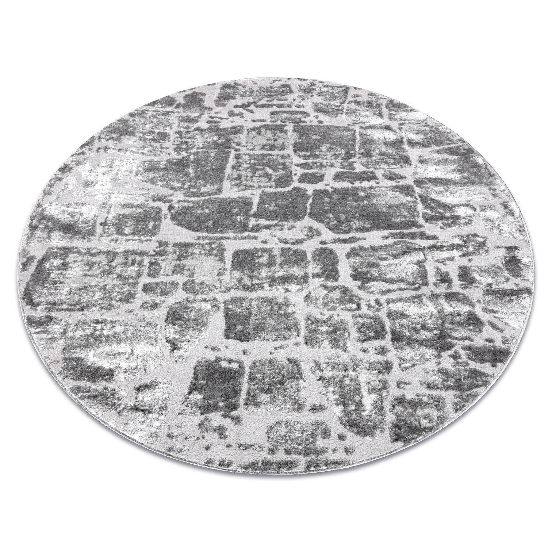 Dywan MEFE nowoczesny Koło 6184 Kostka brukowa cegła - Strukturalny, dwa poziomy runa ciemno szary koło 100 cm