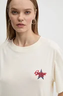 Koszulki sportowe damskie - Guess Jeans t-shirt bawełniany damski kolor beżowy W4BI55 K8HM0 - miniaturka - grafika 1