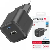 Ładowarki do telefonów - SWISSTEN Czarna Ładowarka sieciowa 20W QC USB-A PD USB-C - miniaturka - grafika 1