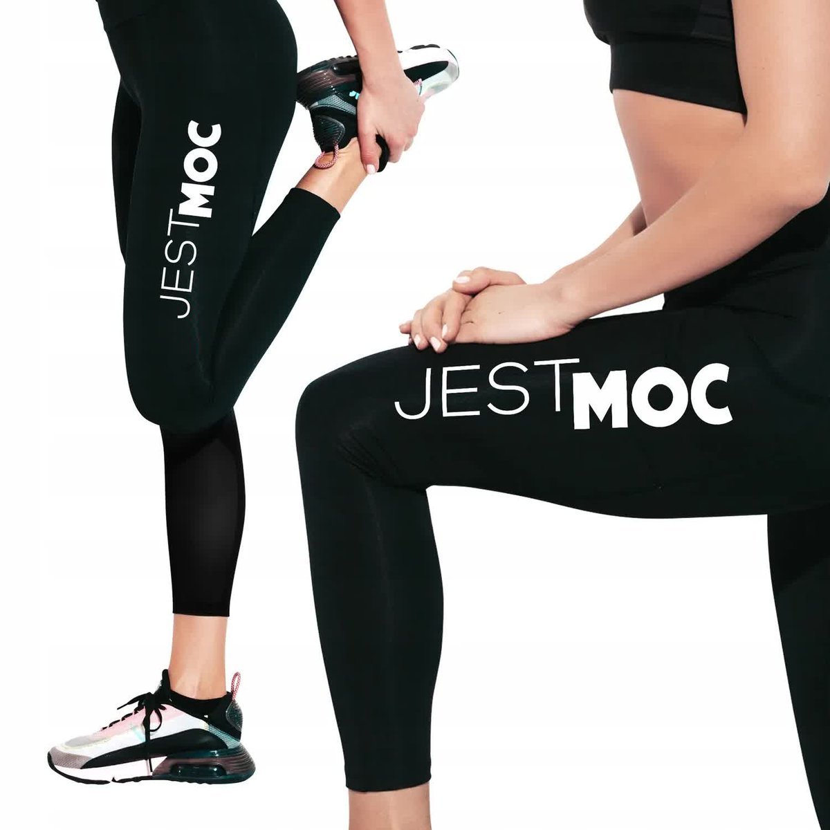 LEGINSY Elastyczne DAMSKIE Czarne L/XL Jest Moc na TRENING SIŁOWNIĘ Wzory