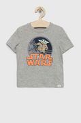 Koszulki dla chłopców - GAP t-shirt bawełniany dziecięcy x Star Wars kolor szary z nadrukiem - Gap - miniaturka - grafika 1