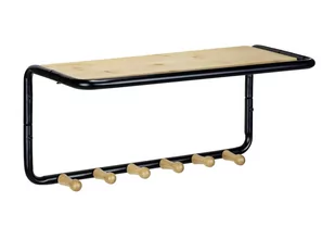 WENKO Garderoba ścienna Loft, garderoba wisząca w stylu industrialnym z metalu, półka z bambusa z certyfikatem FSC®, z 6 haczykami, możliwe użycie wieszaków, 58 x 26 x 26 cm, czarny/naturalny - Wieszaki do szafy - miniaturka - grafika 1