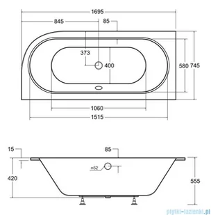 Besco Avita Slim + 170x75cm wanna asymetryczna lewa + syfon #WAV-170-SL+ - Wanny - miniaturka - grafika 2