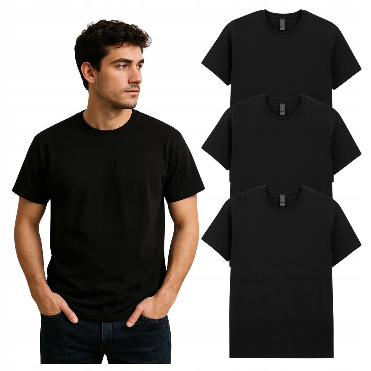 T-SHIRT MĘSKI koszulka męska czarna GILDAN Bawełna ZESTAW koszulek 3 pak M