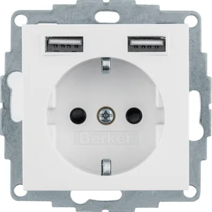 Berker Gniazdo z/u Schuko z ładowarką USB Q.1/Q.3/Q.7, biały mat - Gniazdka elektryczne - miniaturka - grafika 1