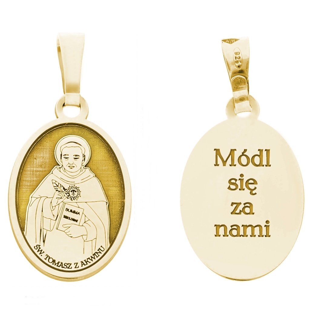 Srebrny medalik Ag 925 pozłacany Św. Tomasz z Akwinu MDC055G