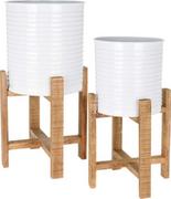 Donice - Blumfeldt na drewnianym stojaku metalowa 2 sztuki biała FZ3000500 - miniaturka - grafika 1