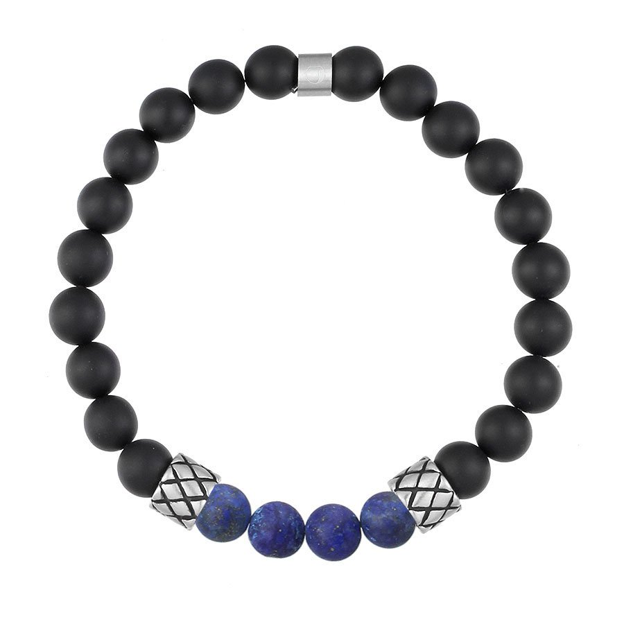 Bransoletka męska z kamieniami czarnymi kulkami onyksu i niebieskim lapisem