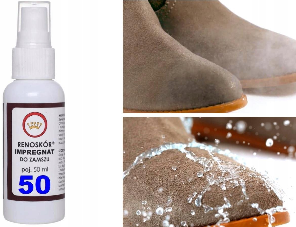 IMPREGNAT w sprayu do butów z Zamszu Nubuku SKÓRY Weluru NANOTECHNOLOGIA 50