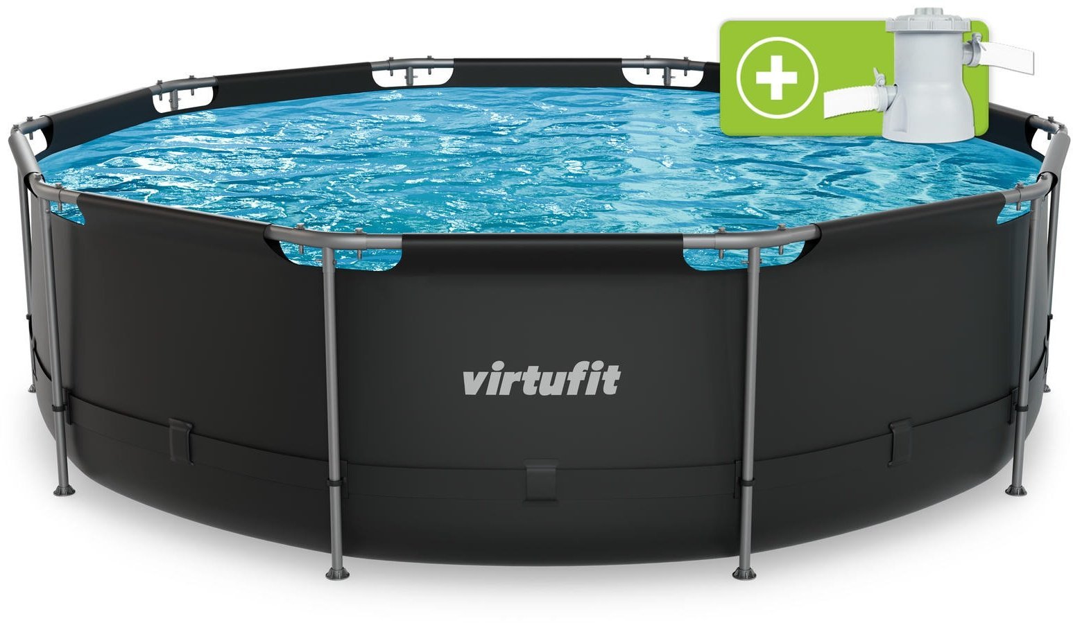 Virtufit Basen ogrodowy stelażowy VirtuFit 366x100 cm z pompą filtrującą antracyt
