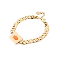 Bransoletki - Srebrna bransoletka z owalnym kamieniem - jadeit pomarańczowy w złotym pokryciu - miniaturka - grafika 1