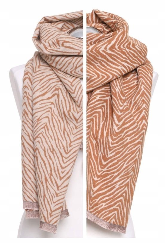 SZALIK DAMSKI SZAL JESIENNY ZIMOWY DWUSTRONNY W ZEBRĘ ELEGANCKI MORAJ YELLOW