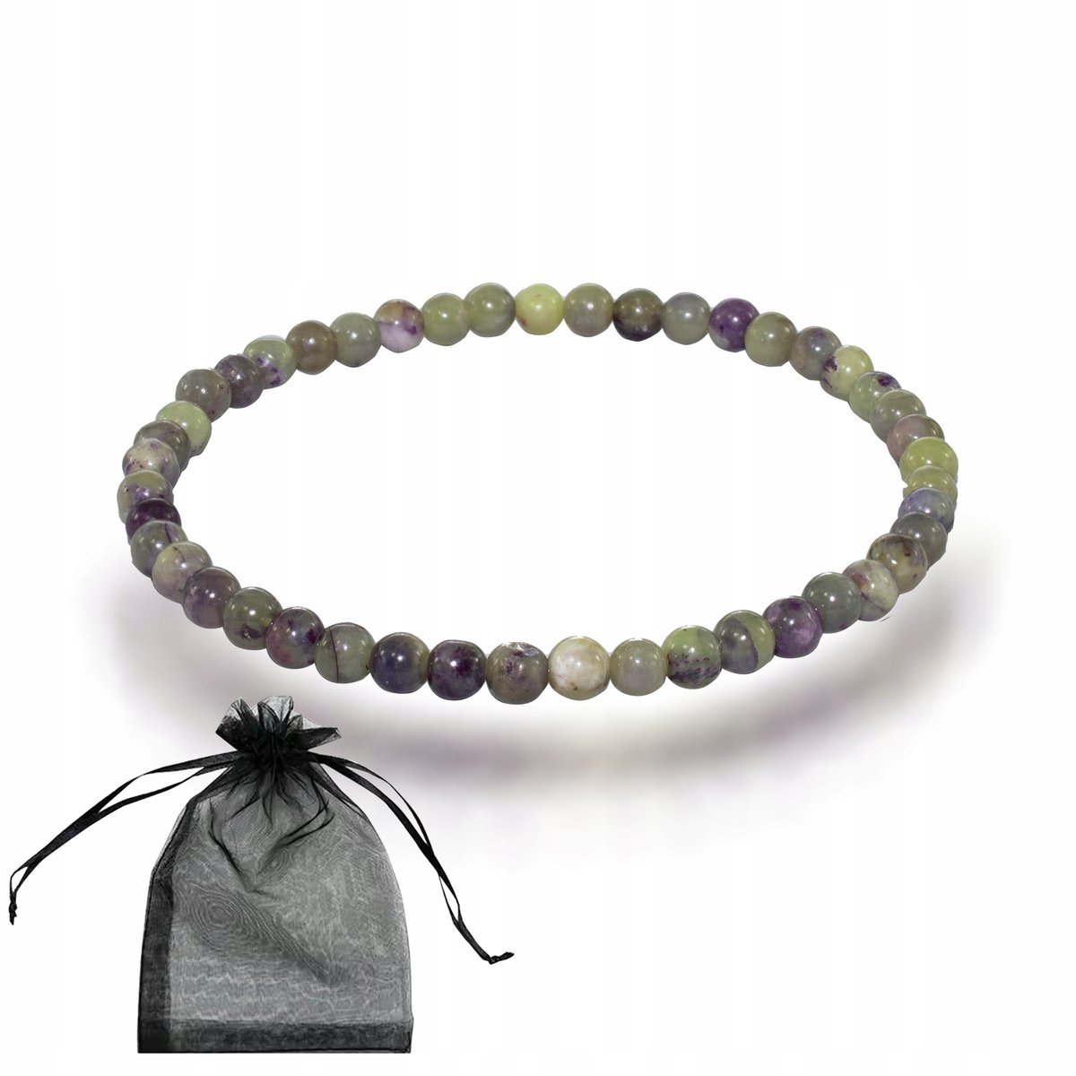 Bransoletka Naturalny Kamień Nefryt i Czaroit gładkie kulki 4mm gumka 17cm