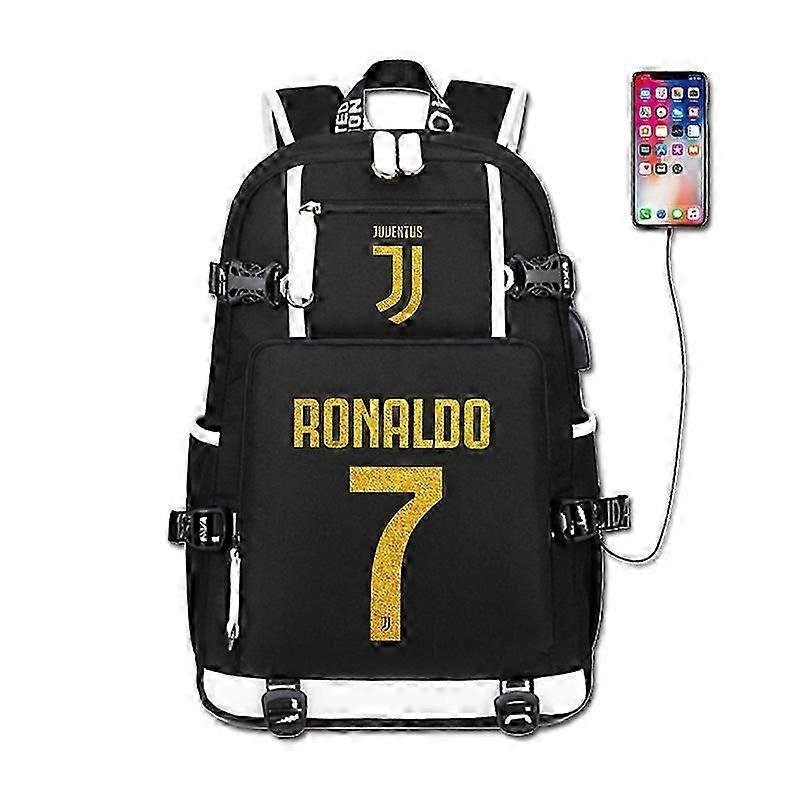 unbrand Cristiano Ronaldo Plecak z nadrukiem gwiazdy piłki nożnej i torba podróżna czarny3