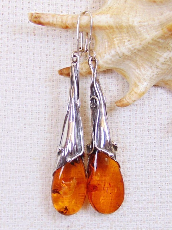 Kolczyki srebrne z bursztynem, handmade 210-99