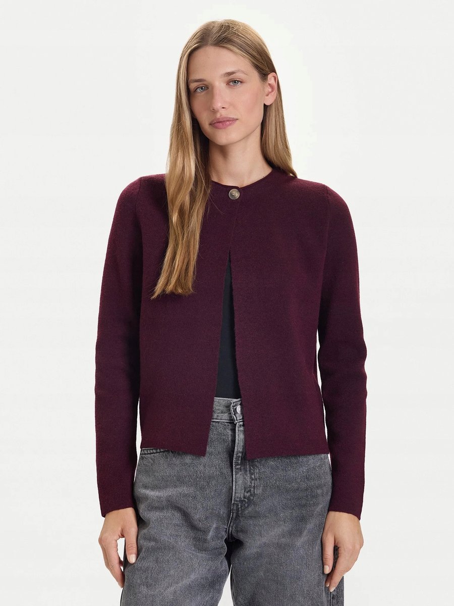 VERO MODA SWETER BORDOWY KLASYCZNY DŁUGI RĘKAW Z GUZIKIEM XS 1LA