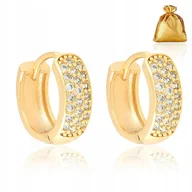 Kolczyki - ZŁOTE POZŁACANE KOLCZYKI ZE STALI CHIRURGICZNEJ KÓŁKA Z CYRKONIAMI PREZENT - miniaturka - grafika 1