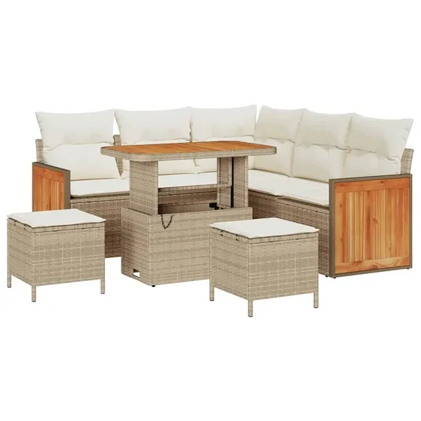 Zestaw Sofa Ogrodowa Rattan Naturalny Beżowy 8-częściowy