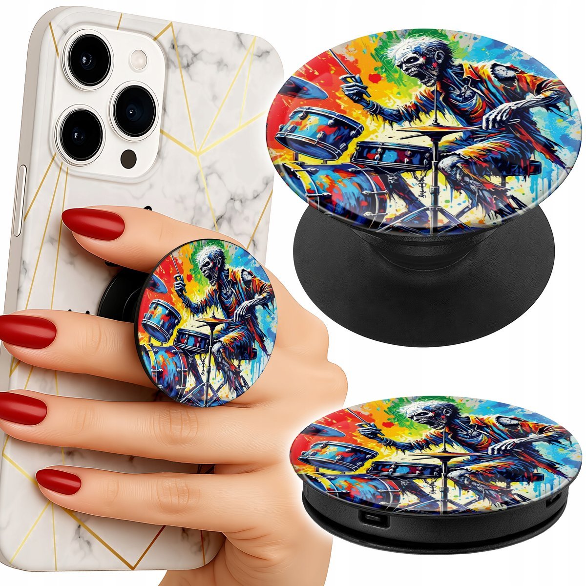 Uchwyt do telefonu Popsocket na palce/stojak ROCK PERKUSJA BĘBNY KOŚCIOTRUP