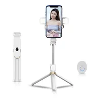 Selfie stick - Zestaw / Uchwyt Selfie Z Pilotem Na Bluetooth Tripod Led Ring Sstr-20 Biały - miniaturka - grafika 1