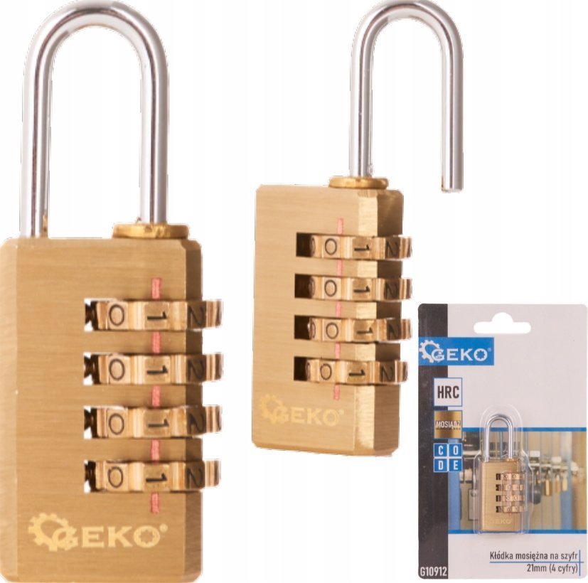 Geko Kłódka mosiężna na szyfr 28mm 4 cyfry 12/144