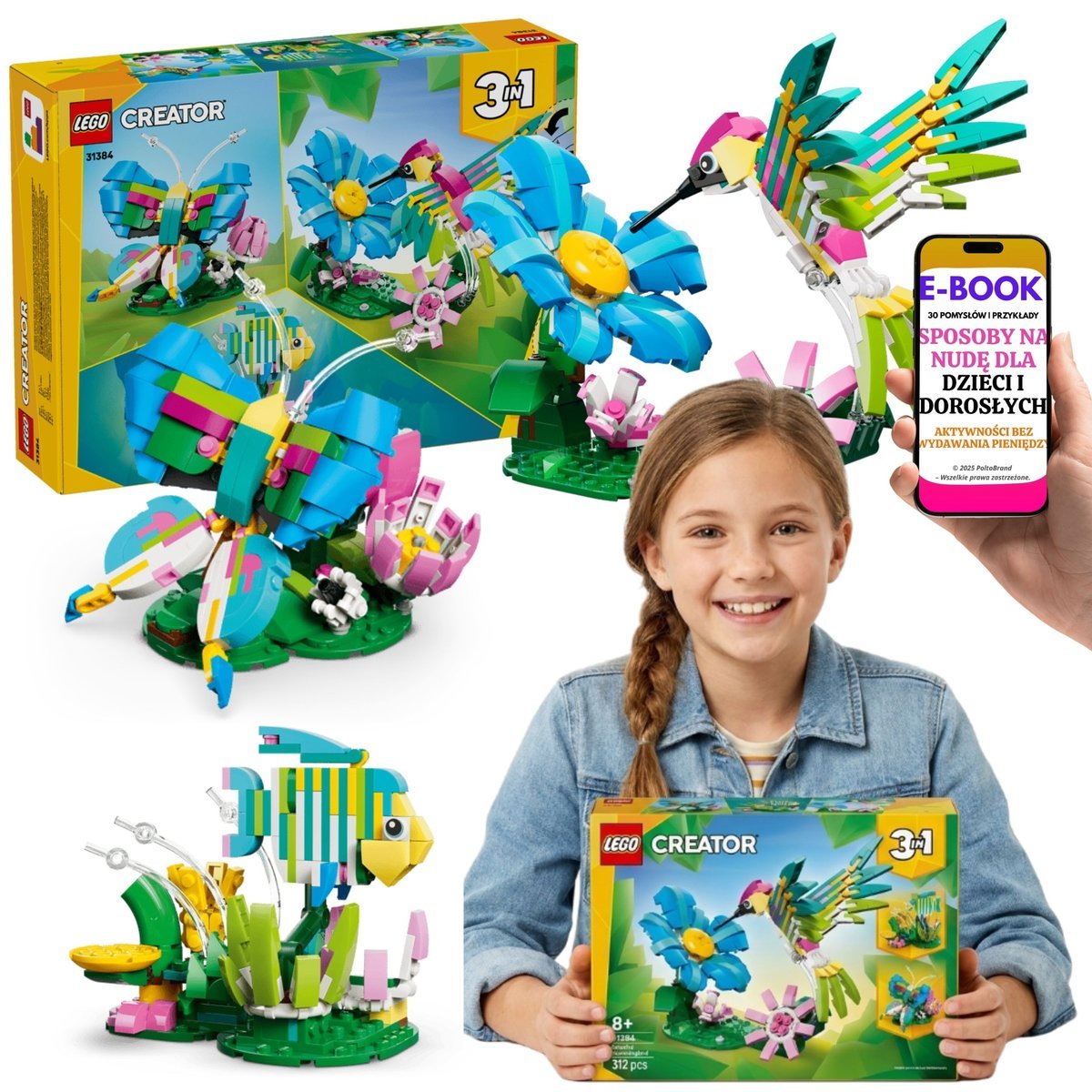 LEGO PREZENT DLA DZIECKA Creator 3w1 Koliber 31384 Zwierzęta LEGO + E-BOOK-3
