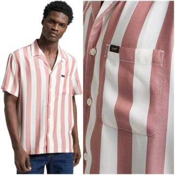 Lee Resort Shirt Sepia luźna lekka koszula w paski krótki rękaw XL