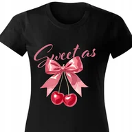 Zestawy upominkowe - CZARNA KOSZULKA DAMSKA Krótki Rękaw SWEET AS CHERRY Zabawne Wzory Rozm S - miniaturka - grafika 1