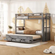 Łóżka dla dzieci i młodzieży - Łóżko piętrowe Fortuna Lai 90x200cm, łóżko dziecięce, łóżko domowe dla dziewczynek i chłopców, rama łóżka wykonana z drewna sosnowego i płyty MDF z drabinką i wysuwanym łóżkiem oraz 3 szufladami, szare - miniaturka - grafika 1