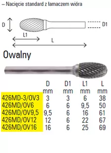 Beta PILNIK OBROTOWY Z WĘGLIKA OWALNY 12MM 426MD/OV12 - Pilniki - miniaturka - grafika 1