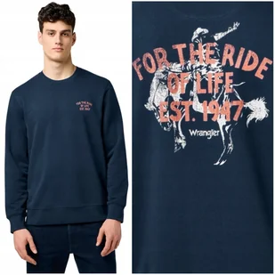 Wrangler GRAPHIC CREW Black Iris bluza bawełniana męska z nadrukiem S - Bluzy męskie - miniaturka - grafika 1