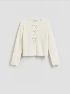 Reserved - Kardigan z kokardkami - kremowy - Swetry damskie - miniaturka - grafika 1